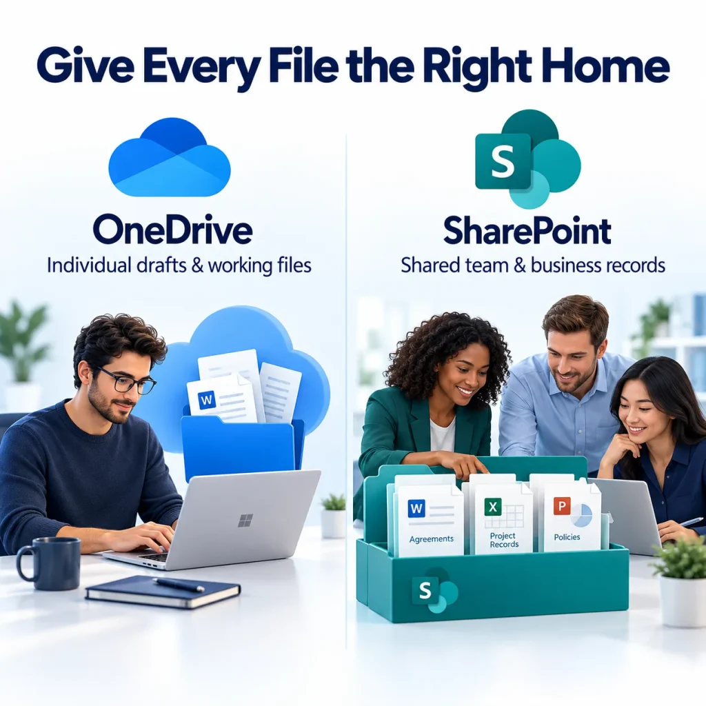 OneDrive or SharePoint? Where Your Business Files Should Live 1 when to use OneDrive vs SharePoint